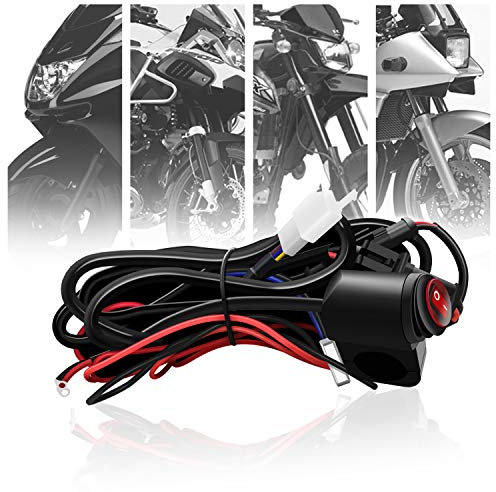 TECTICO Motorrad Kabelbaum mit 3 Beleuchtung Modi 2 LED Lampen Anschlüsse 12V Wasserdicht Schalter Kabelsatz für Nebelscheinwerfer Zusatzscheinwerfer Arbeitsscheinwerfer, 1 Stück