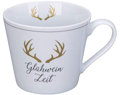 Krasilnikoff - Happy Cup - Becher, Tasse mit Henkel - Glühwein Zeit - Porzellan - H9 x Ø10 cm - Volumen: 400 ml