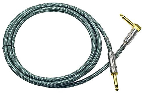 BIGGZ Cable de guitarra profesional de 3 m, 6.35 mm, ángulo recto, de nailon trenzado chapado en oro, para guitarra eléctrica, bajo, amplificador, teclado, escritorios de mezcla, STR/ANG (verde)