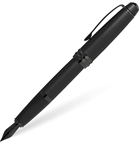 CROSS Bailey Matte Black Lacquer Fountain Pen with Polished Black PVD Attributes Extra Fine Nib