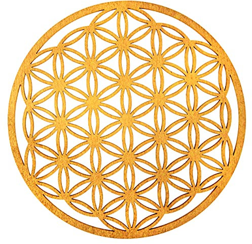 ProArts Set de 1 Dessous de Verre Bois Fleur de Vie en Bouleau 1 Pièce de 20x20cm - sous-Verres en Bois et Liège pour Verres à Boisson - Dessous-de-Verre pour Café et thé (Fleur De Vie Grand Or)