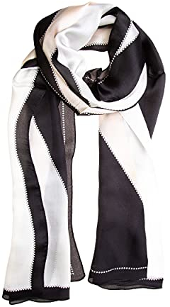Tinitex Seidenschal Halstuch Schal Satin schwarz weiss apricot 170x53cm