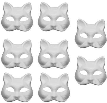 BESPORTBLE Cat Face Mask Set 8pcs Handmade Unpainted Masks for Masquerade Cosplay