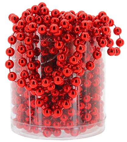 MIJOMA Perlengirlande – Elegante Perlenband, Perlenkette & Dekorative Perlenschnur | Stilvolle Tischdekoration, Weihnachten, Advent, Hochzeit | 8mm Deko-Perlen, 8 Meter (Rot)