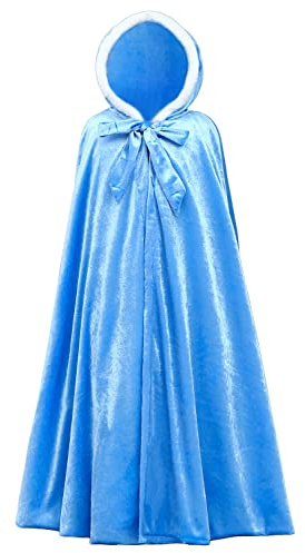 YOSICIL Umhang für Mädchen Satin Cape Mantel Kapuze für Winter Weihnachten Outdoor Karneval Halloween Poncho, Blau, L