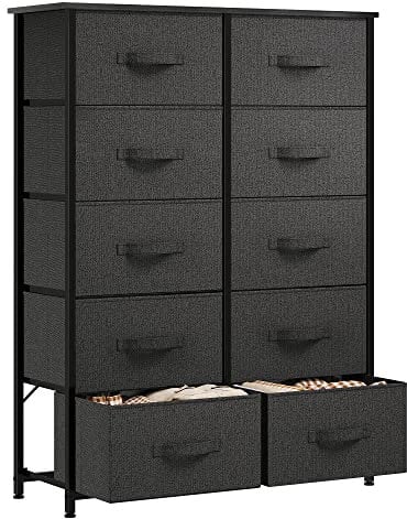 YITAHOME Kommode, Kommode mit 10 Schubladen, Stoffkommode für Schlafzimmer, Wohnzimmer, Schrank,Stabiler Stahlrahmen, Leicht zu Ziehen, Dunkelgrau Aufbewahrungsschrank