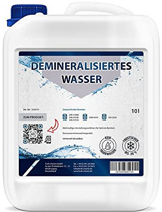 Furthchemie 10l destilliertes Wasser | demineralisiertes Wasser (VE Wasser): Für Bügeleisen, Aquarium, Reinigung, Kosmetik, Seifenherstellung, Autokühler und Luftbefeuchter