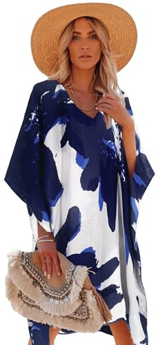 Moss Rose Women's Swimsuit Cover up Beach Kaftan for Bathing Suit with Floral Pattern