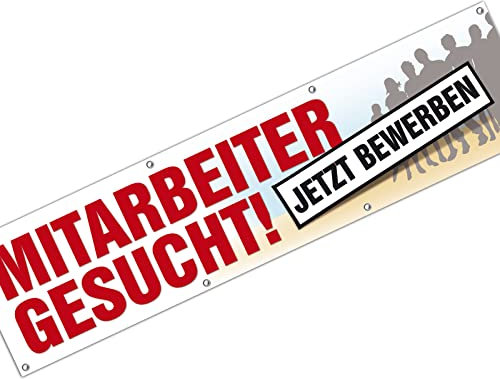 Banner Mitarbeiter gesucht Werbebanner Plakat PVC mit Ösen (4 x 1 Meter)