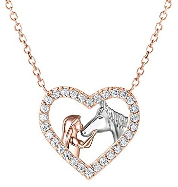 TOFBS Mädchen und Pferd Halskette Silber Herz Anhänger Halskette Geschenke für Mädchen Frauen Freundin Ehefrau Mutter Tochter Pferdeliebhaber (#3)
