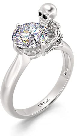 Jeulia Sterling Silber Skull Ring: 2.65 ct Rundschliff Diamant Hochzeitsringe Hug Me Halloween Schmuck für Frauen Damen Geschenk box (57(18.1), Skull)