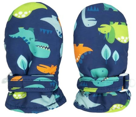FORUHOO Kinder Handschuhe Wasserdicht mit Fleece Fäustlinge für Unisex Baby Winter(Dino Blau.,2, 49M)