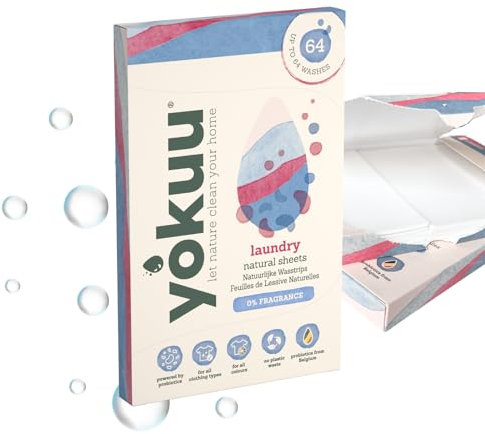 YOKUU Probiotische Reisewaschmittel Blätter | 64 Ladungen | Parfumfrei | Ökologische Waschblätter Schwarze & Weiße Wäsche | Ultra-Konzentriert, Vordosiert & Wasserlöslich