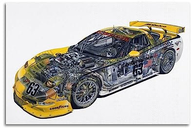 Sportwagen-Poster für Chevrolet Corvette C5-R Perspektive Ansicht Dekorative Malerei Leinwand Wand und Kunst Bild Familienzimmer Schlafzimmer Dekor 60 x 90 cm