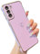 ZTOFERA Compatible with Samsung Galaxy S21 FE 5G (Not Fit S21) Case for Girls Women, Flexible Silicone Protective Phone Case with Cute Love Heart Pattern Plating Edging Shockproof Bumper Cover, Purple