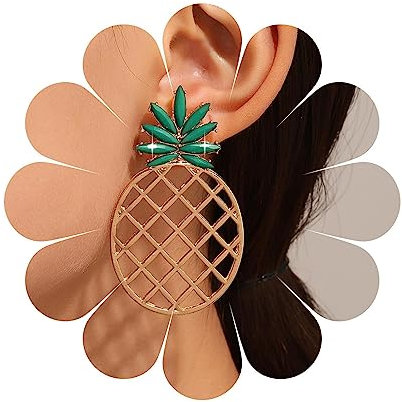 Allereya Vintage Smaragd Ananas Ohrringe Gold Hohle Ananas Ohrringe Smaragd Ananas Ohrringe Tropische Früchte Ohrringe Schmuck Für Frauen Und Mädchen