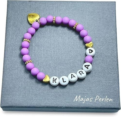Majas Perlen Armband mit Namen Gold Acryl 6mm - Geschenk Mädchen Geburt Baby Geburtstag Kinder Freundschaft Lieblingsmensch Liebe - Handmade Personalisierbar