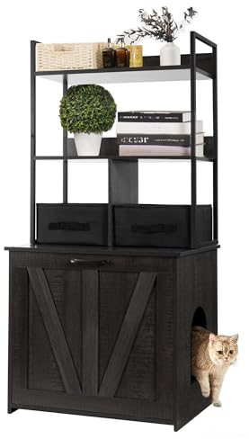 DWANTON Katzentoilettengehege, 2 Ablagen und 2 Schubladen, 127 cm H
