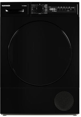Telefunken - Secadora de condensación T-11-400-B, 7 kg, con 15 programas, inicio retrasado, protección contra movimientos y pliegues de tambor reversibles, color negro