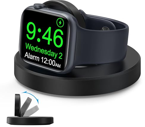 Wireless Charging Station for Apple Watch Ultra 1 2, Foldable Fast Charger Dock Stand Magnetic iWatch Charging Holder Portable Mini Travel Charger for iWatch Series 10/9/8/7/6/5/3/2/SE - Black