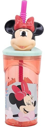 Vaso con pajita Minnie Disney con personaje 3D de plástico reutilizable BPA Free capacidad 360 ml