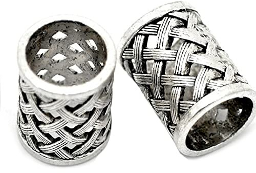 Rfeeuubft Vintage Antique Bronze Hair Braid Beard Dreadlock Beads Rings Tube Viking Rune Charm Pendant for DIY Necklace Jewellery, Alloy Steel