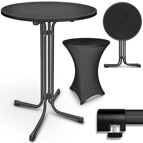 tillvex® Gastro Stehtisch klappbar 2er Set Ø70 mit Husse | Bistrotisch FERTIG MONTIERT | Klapptisch rund - wetterfester Partytisch | Gartentisch Indoor & Outdoor