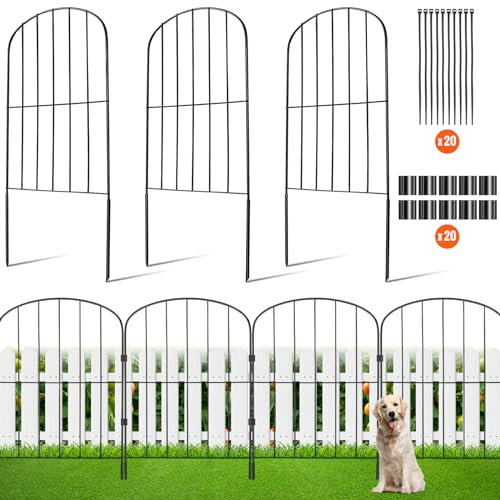VEVOR Clôture de Jardin en Métal, 61x33 cm, Clôture de Jardin Lot de 10, Barrière Robuste pour Animaux, Espacement de Pointes 5,08 cm Clôture Métallique Décorative pour Chien Cour Terrasse Extérieur