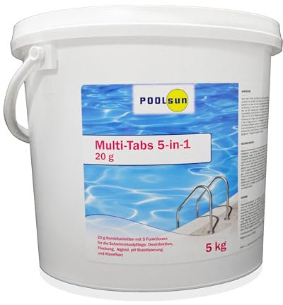 PoolSun Multitabs 5 in 1 Chlor 20g - 5 kg Kombitabletten mit 5 Funktionen
