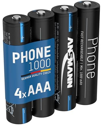 ANSMANN Batteria per telefono Micro AAA, 1000 mAh NI-MH 1,2 V, 4 pezzi, ricaricabile, potente, ideale per DECT Phone, cordless, baby monitor, batteria di ricambio