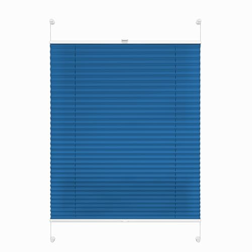 Rettika Plissee ohne Bohren, Plissee klemmfix, Blau, Breite: 80 cm, Höhe: 100 cm, Fensterrollo Sonnenschutz, Plisseerollo innen, Rollo für Fenster ohne Bohren