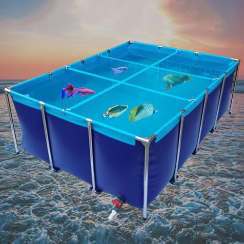 XDLYWUZIQ Fischteich Aus Segeltuch, Oberirdischer Pool, Blauer Aquarium-Wassertank, Quaderförmiger Zierpool, Koi-Zuchtteich Mit Ablassventil, Tragbares PVC-Reservoir,1.2 * 1 * 0.8m