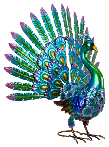 Lifestyle & More Moderne Gartenfigur Gartenskulptur Pfau aus Metall Mehrfarbig Höhe 52 cm Breite 55 cm