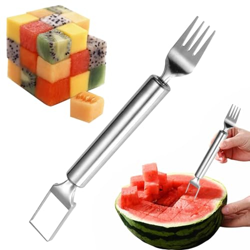 Melonenschneider, 2024 Neu Wassermelonen Schneider, 2-in-1-Obstschneider aus Edelstahl, Melonenausstecher, Wassermelonenschneider, Multifunktionaler Melonenmesser für Heimküchen-Gadget