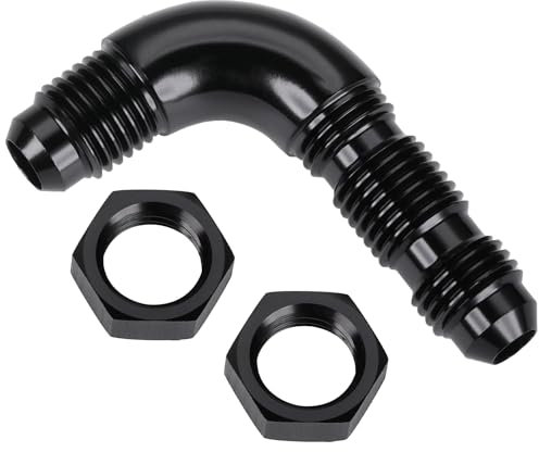 Podavelle 4AN Außengewinde 90 Grad Schottkopf Full Flow Fitting Adapter mit AN4 Muttern, Aluminium, Schwarz