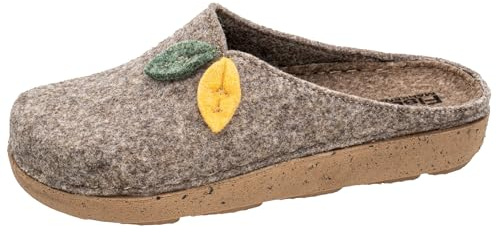 Fischer Damen Hausschuh Blätter Applikation Filz Pantoffel Dicke Sohle 646302, Größe:37 EU, Farbe:Braun