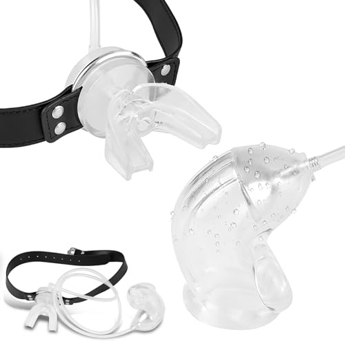 Qhysin Urinal Piss Trichter Öffnen Mouth Gag mit Silikon Penishülle Penis Sleeve Bondage Set Mund Ball Knebel Gag Mundknebel Fetisch Slave SM Extreme Erotik Sexspielzeug für Frauen Männer Paare
