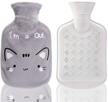 Hot Water Bottle 350ml Small Cute Cat Animal Mini Kids Fluffy Bag for Hand Feet Warmer Neck Shoulder Pain Relief