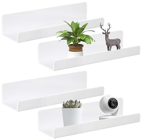 GOMETY 4er Set Wandregal Ohne Bohren Schweberegal, 30cm Selbstklebend Regal ohne Bohren aus Acryl Badezimmer Regal, Home Decoration Wall Shelf für Bücher Fotos Küche Bad Büro Wohnzimmer