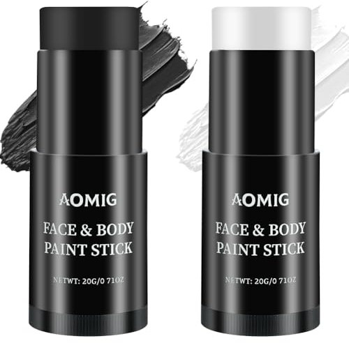 Aomig Pintura Facial en Barra, 2Pcs Palos Maquillaje Halloween, Pintura Facial de Camuflaje, Portátil Negro Palos de Maquillaje para Fiestas de Disfraces de Halloween Maquillaje(B-Versión Prémium)
