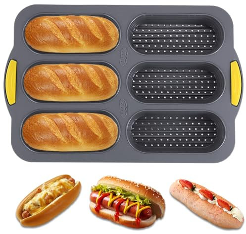 atrccs Silikon Haferpfanne mit 6 Vertiefungen, Antihaft- und hitzebeständige Brotbackform, Brotbackform für selbstgebackenes Brot, Silikonbackform für Hot Dog Brötchen