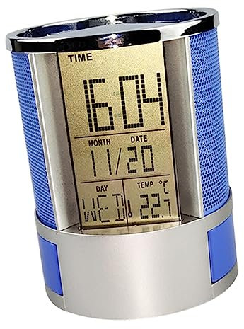 EXCEART porte-stylo date porte-stylo horloge pour bureau porte-plume d'affichage de l'heure porte-stylo porte-stylo Pot à crayons multifonction pointeuse horaire Blue