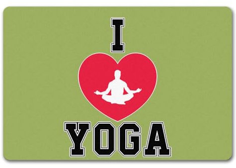 I love Yoga Doormat in 40 x 60 cm without Edge for Yoga Teachers in Green, Decorative Door Mat for Entrance Area, Sports Doormat Yoga Training Door Mat Yoga Mat