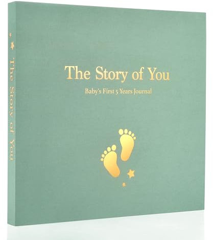 Baby-Erinnerungsbuch für das erste 5-jährige Junge oder Mädchen, Andenken, Tagebuch, Fotoalben, Scrapbook, Geschenke für Babyparty, erste Mutter, neue Eltern (Fußabdruck – Salbeigrün)