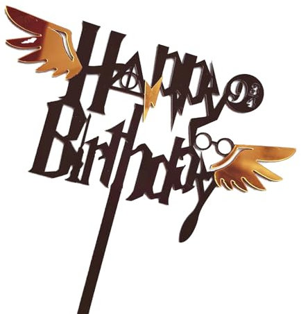 Harry Potter Themed Hirthday Cake Topper, Acrylic Magic Staff Glasses Wing HP Magic Theme Cake Decoration Baby Shower Birthday Party Decoration Supplies (1PCS HB)