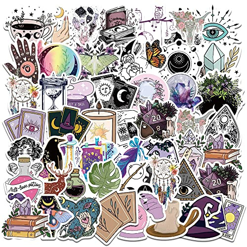 Hexenaufkleber 50 Stück, Retro-Fantasy-Aufkleber-Set für Laptops, Skateboards, Motorräder, Snowboards, Koffer, wasserfeste Vinyl-Aufkleber in Schwarz und Weiß für Erwachsene