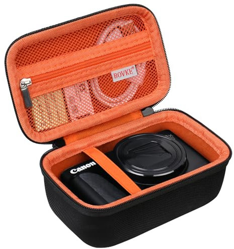 BOVKE Hard Shell Digital Camera Case for Canon PowerShot SX740 / SX730 Digital Camera, Compact 4K Vlogging Small Cameras Travel Carrying Storage Bag, Black+Orange