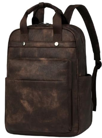 YALIZHNA Laptop Backpack for Women Pu Leather Travel Backpack 15.6 Inch Work Computer Bags for Business College (Coffee)