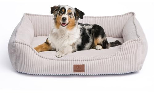 Orthopädisches Hundebett aus Cord, Waschbar, mit Wasserdichtem Innenbezug, für Große und Mittelgroße Hunde, Beige (L)