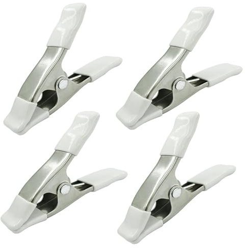 4 Pack Spring Clamps, Multipurpose Wood Clamps with Rubber Tip, Market Stall Tarpaulin Clips for Tarpaulin Camping Woodworking, 4 Inch, White